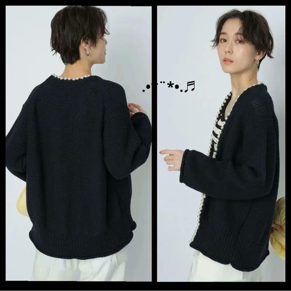 Arpege Story Navy Cardigan with Pearl Trim - Picture 3 of 6